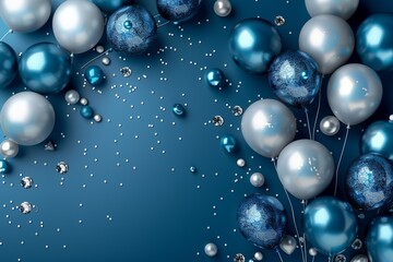 A blue and silver balloon display with a blue background