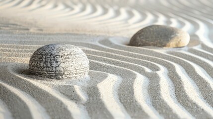 Obraz premium Two smooth gray stones on rippled sand.