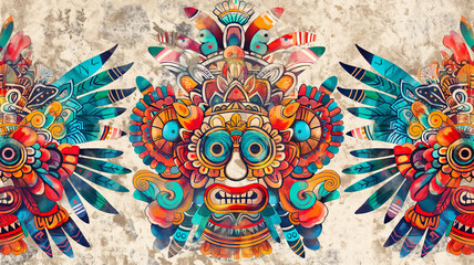 Naklejka premium mural cultura maya estilo acuarela 