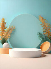 Summer theme background with empty podium for showing or placing product, cosmetic etc