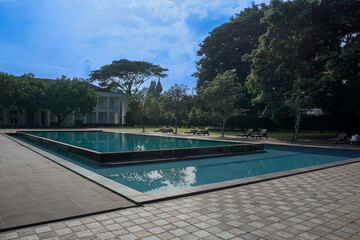 home swimming pool in garden and terrace 