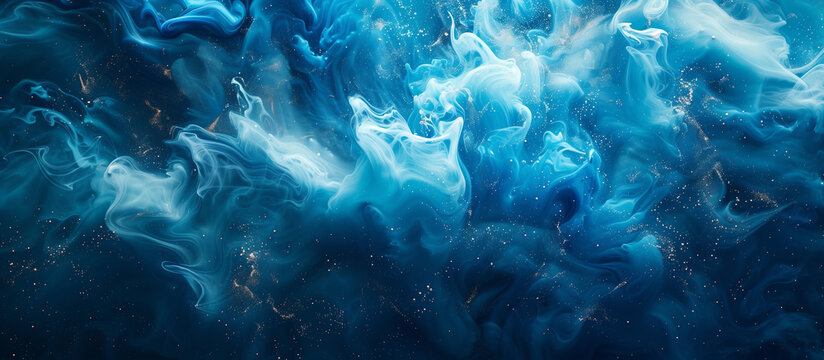 A blue and white image of a cloud of smoke with a blue sky background