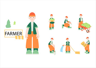 Farmer character, flat cartoon vector illustration.Farming vector illustration.