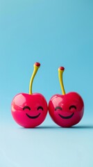 Two couple cherry with smiley faces on a desk. International Friendship Day Concept.