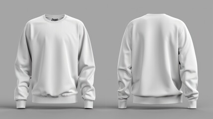 Set of white front and back view tee sweatshirt sweater long sleeve 