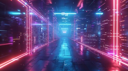 Neon lights illuminating a futuristic cityscape at night