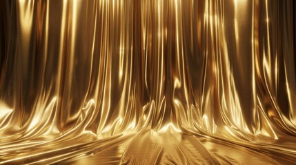 opulent golden curtain backdrop with luminous sheen and lavish drapes luxurious product photoshoot background 3d render