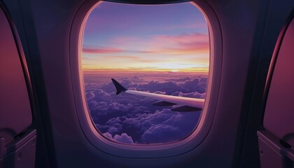 Fototapeta premium Airplane window reveals evening sky