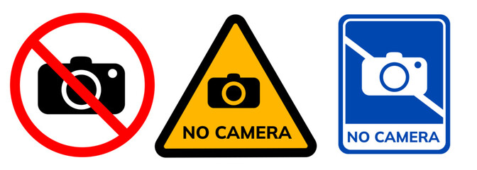 No camera restriction photo take picture graphic set yellow sticker label sign caution zone area