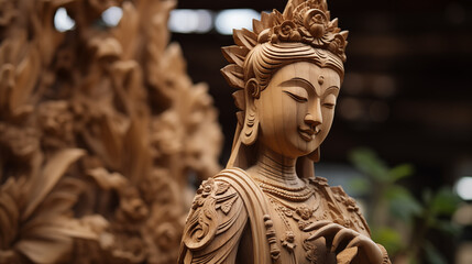 Closeup Clay Ancient Princess Sculpture Crafted by Potter