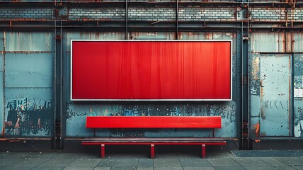 Urban scene with red bench and blank billboard for advertisement