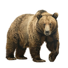 brown bear in a full body standing pose on a white background, png.