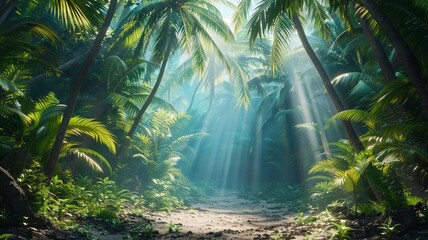 Naklejka premium Tropical paradise unfurls its secrets beneath ancient palms