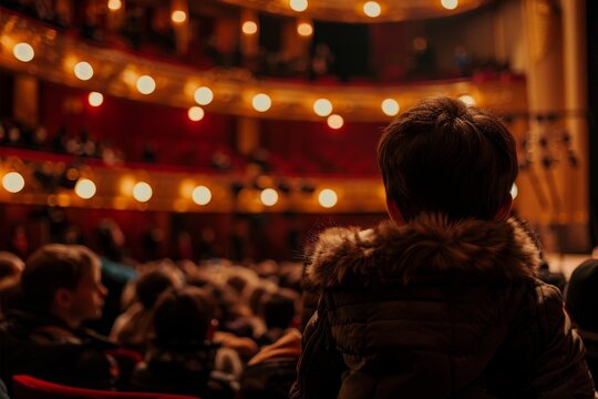 Audience in theater watching performance shooting from back