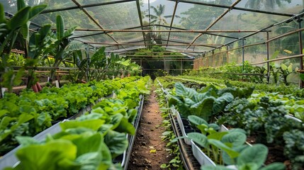 traditional vegetable greenhouses in a lush garden setting showcasing sustainable farming practices photography