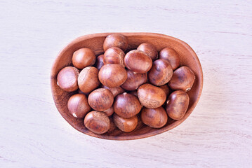 Delicious roasted in a wooden bowl on 