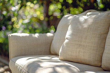 Beige sofa in yard and garden