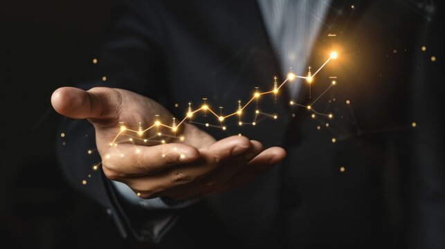 Businessman hand showing increase financial interest rate and business investment growth from dividend, Business finance and money concept