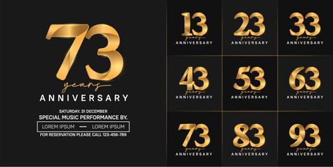 anniversary logotype set vector, golden color for special day celebration