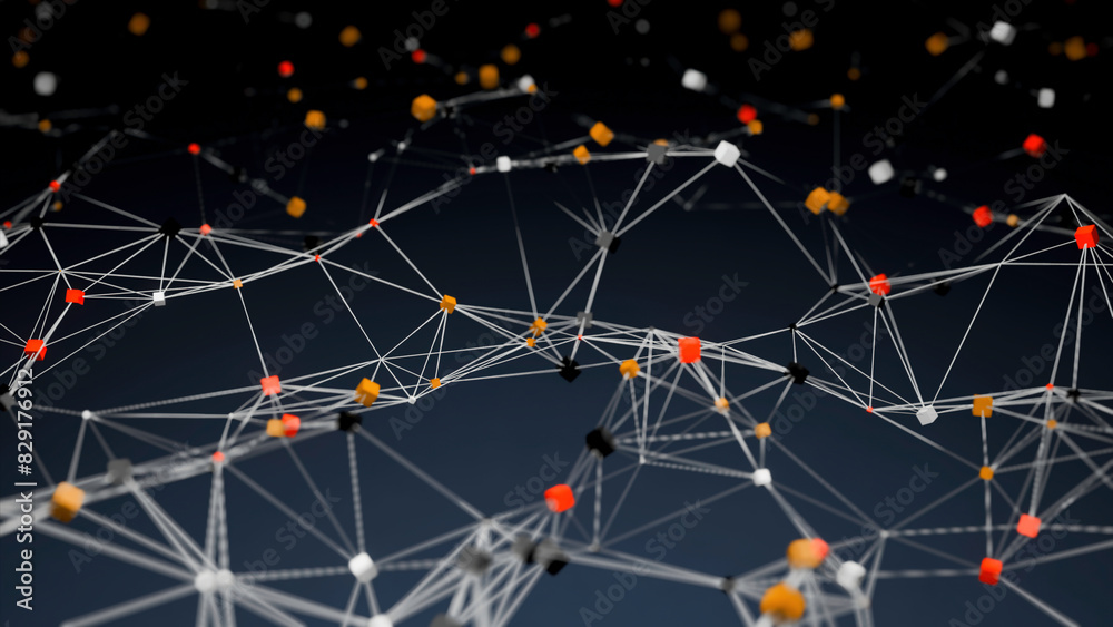 Aufkleber polygonal chains with moving cubes. design. flashing lines in moving chain with cubes. network movin