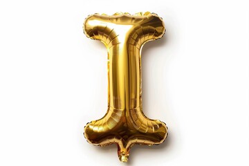 Letter "I" shaped golden balloon isolated on white