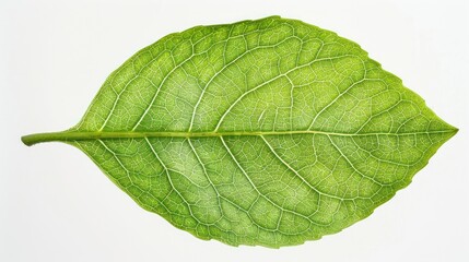 Obraz premium Green leaf close up isolated on a white background, nature green element.