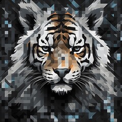 Abstract mosaic wild tiger portrait	