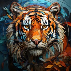 Abstract mosaic wild tiger portrait	