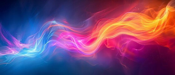 Abstract vibrant light flowing in a colorful wave pattern with hues of blue, pink, orange, and red, resembling an energy concept design.