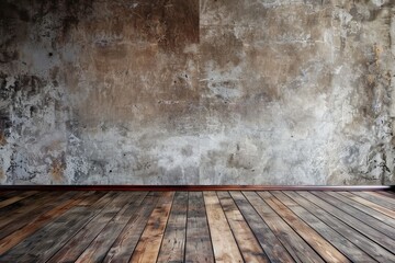 Concrete wall with wooden flooring