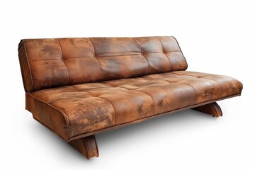 Fototapeta premium Brown couch or foldable bed on white background