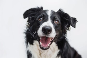 Cheerful dog on a white background