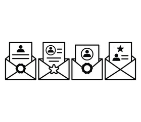 recommendation letter envelope icons symbol vector design simple line black white flat illustration templates sets isolated