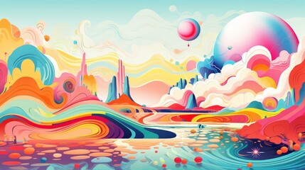 Whimsical desert scene in chibi style with vibrant colors and stylized painting techniques for a playful and unique look.