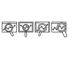 research analysis data digital icons symbol vector design simple line black white illustration collections template sets isolated