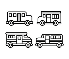 school bus car transport icons symbol vector design simple line black white flat modern illustration collections sets isolated