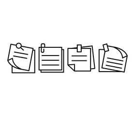 sticky notes pins paper clips icons symbol vector design simple line flat illustration collections sets template isolated