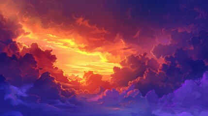 Naklejka premium Breathtaking sunset floods the sky with vivid, dramatic hues.