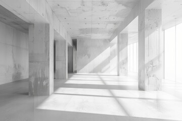 Concrete walls and floor in empty white room