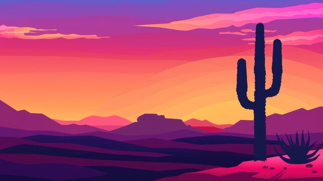Saguaro cactus stands against a vibrant desert sunset.