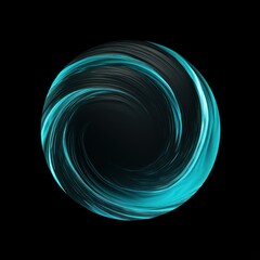 circular abstract symbol with a modern design in aqua green color isolated on a black background
