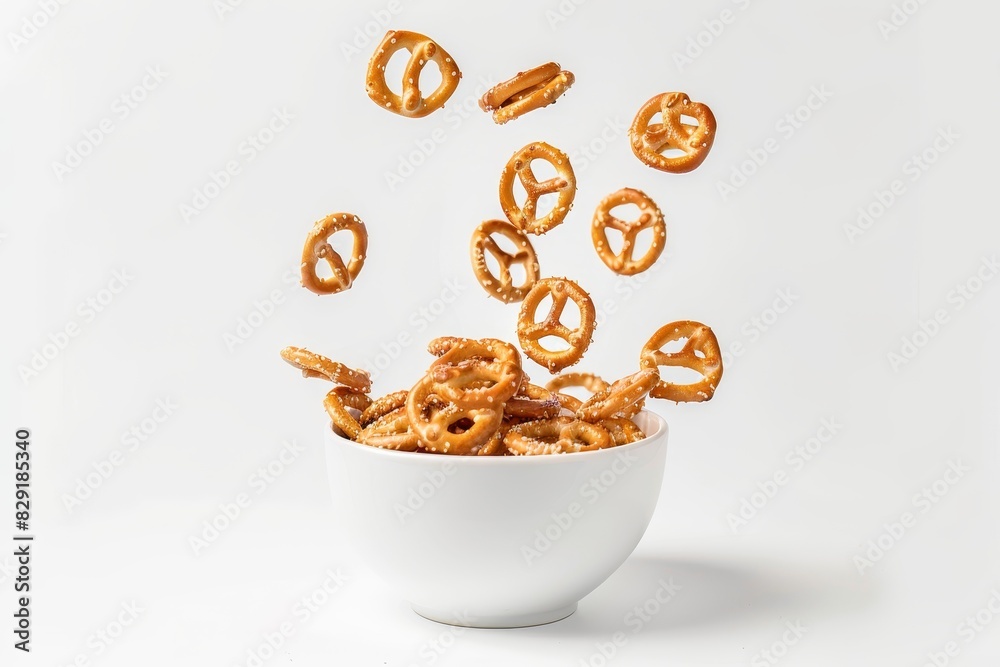 Wall mural Crunchy pretzel crackers in white bowl