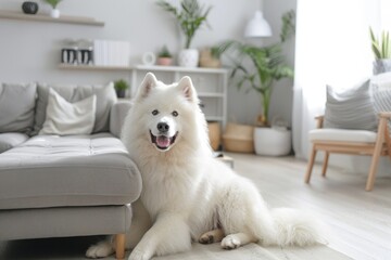 Cute Samoyed in contemporary room