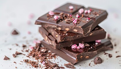 Dark chocolate candy on a light background