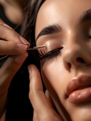 Obraz premium Beautician Concentrating on Applying Eyelash Extensions with Expertise