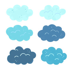 Set of cute cartoon clouds isolated on white background. Vector illustration.