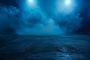 Desolate dark street with neon lights smoke filled studio room at night