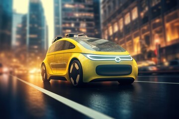 Yellow futuristic electric car 3d illustration. Yellow Electric Vehicle. Electric Vehicle. Futuristic electric car. Electric cars of the future, 3d illustration.	
