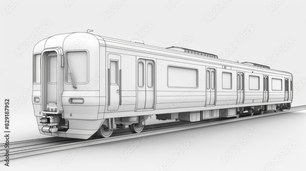 Wall mural a monochrome technical blueprint of a modern passenger train, highlighting intricate design and engi