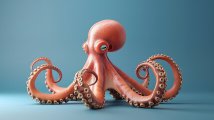 Obraz premium A highly detailed, realistic rendering of an orange octopus sprawling across a deep blue background.